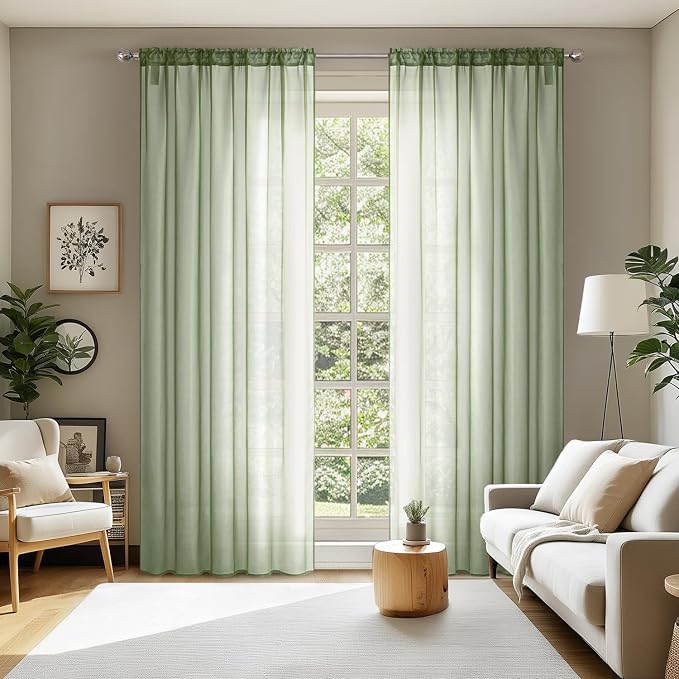 MIULEE 2 Panels Sage Green Sheer Curtains 84 inches Long, 54 X 84 Inches | Rod by MIULEE