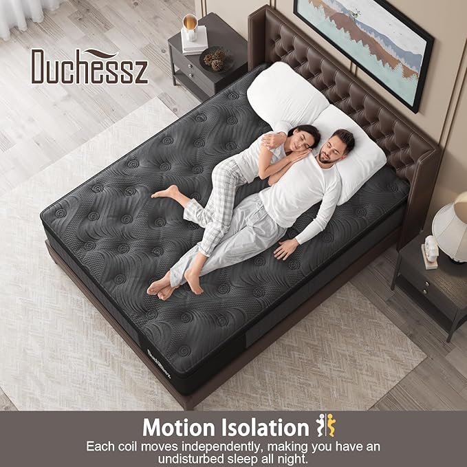 Queen Mattress, 12 Inch Mattresses Hybrid Black with Gel Memory Foam and Individually Pocket Innerspring Euro Top Medium Firm for Motion Isolation, Edge Support