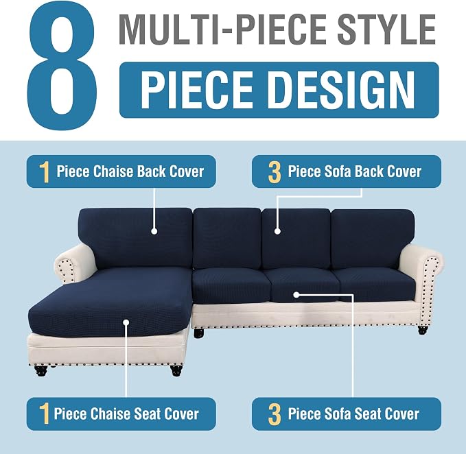 H.VERSAILTEX Sectional Couch Covers 8 Pieces Stretch Sofa Covers - Image 3