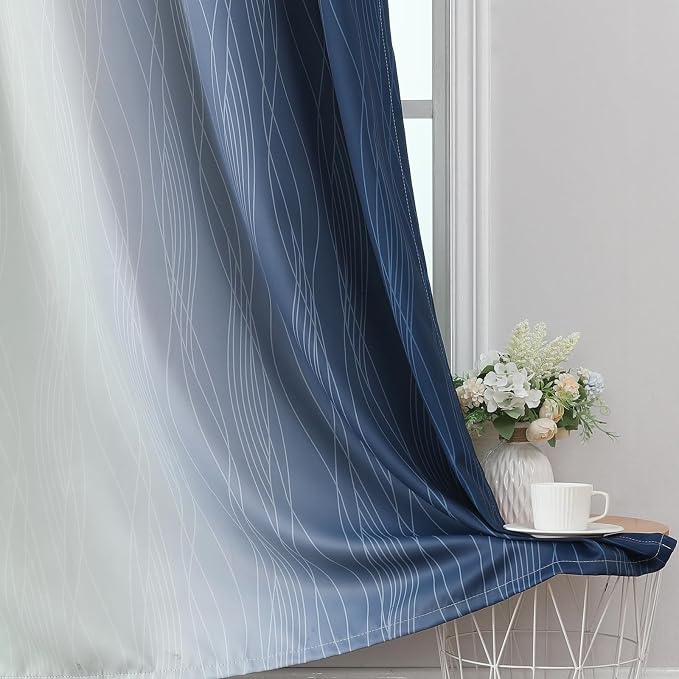 Sage Green and Navy Blue Ombre Blackout Curtains - Image 6