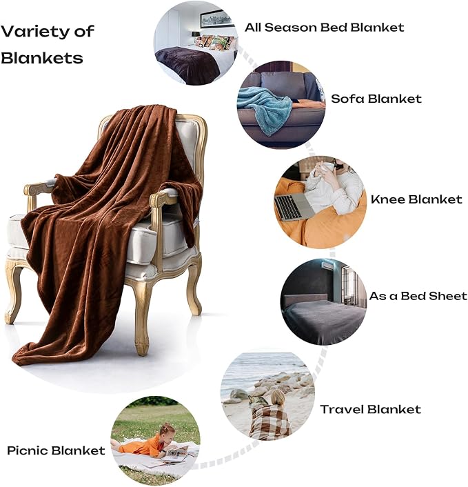 Brown Fleece Plush Throw Blanket 60"x80"for Couch Sofa Fuzzy Cozy Flannel | - Image 3