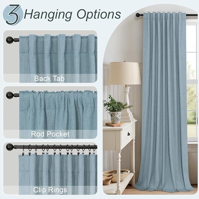 Dusty Blue Blackout Curtains for Nursery 54 Inch Length 2 Panel Chic Linen Look - Image 5
