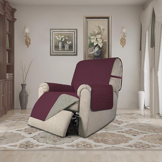 Easy-Going Reversible Couch Cover, Recliner 19 in, Wine/Beige | Machine - Image 2