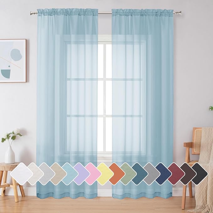 Simplebrand Sky Blue Sheer Curtains 72 Inches Long 2 Panels by Simplebrand