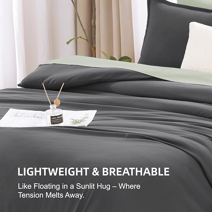 Litanika Dark Grey Comforters Oversized Queen Size, 3 Pieces Lightweight Solid Bedding Comforter Set, All Season Fluffy Bed Set (98x98In Comforter & 2 Pillowcases)