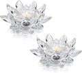 Crystal Lotus Flower Tealight Candle Holders/Glass Tea Light Candlestick Decor Decoration for Christmas Home Wedding Party… (Clean 2pcs)