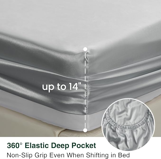 Love's cabin Twin Satin Sheets Sets - 3 Piece Silver Silky Bed Sheets with Deep Pockets, Luxury Silk Feel Satin Twin Size Sheet Set Bedding Set (1 Flat Sheet,1 Fitted Sheet,1 Pillow case)