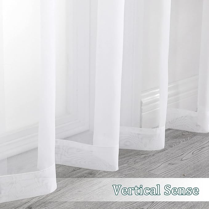Chyhomenyc White Sheer Curtains 96 inches Long 2 Panels Set | Light Filtering - Image 7