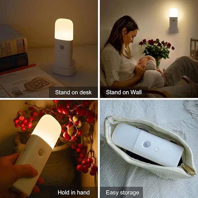 YELKO Motion Sensor Night Light, 2000mAh Rechargeable Night Lights Battery Powered, PortableＤimmable Nightlights with 5 Brightness Levels for Kids,Adults (Warm White 1Pack)