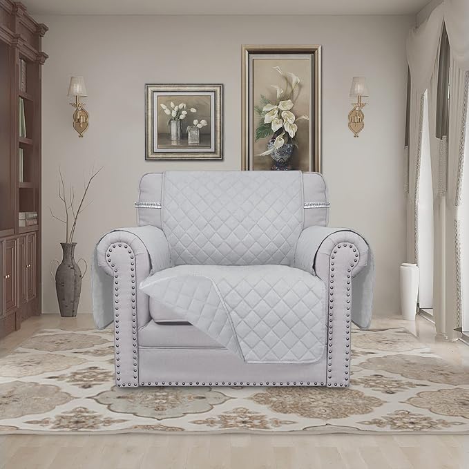 Easy-Going Reversible Couch Cover, Small Chair, Light Gray/Light Gray | Machine - Image 2
