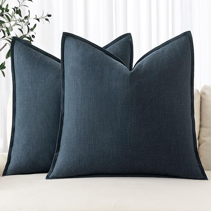 MIULEE Decorative Linen Pillow Covers 20x20 Inch Deep Blue | Boho Farmhouse​ by MIULEE