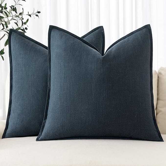 MIULEE Decorative Linen Euro Sham Pillow Covers 26x26 Deep Blue | Boho by MIULEE