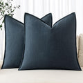MIULEE Decorative Linen Euro Sham Pillow Covers 24x24 Deep Blue | Boho by MIULEE