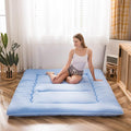 MAXYOYO Japanese Floor Mattress Futon Mattress, Thicken Sleeping Pad Foldable Roll Up Floor Futon for Adults Tatami Mat Dormitory Bed Lounger, Dusty Blue, Queen Size