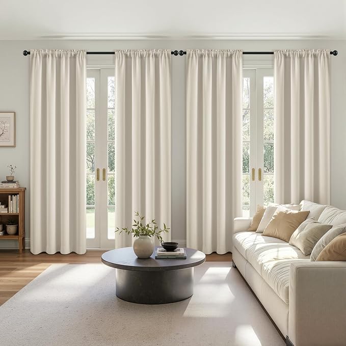 MIULEE 84 Inch Length Cream Beige Blackout Bedroom Curtains Set of 4 | Thermal by MIULEE