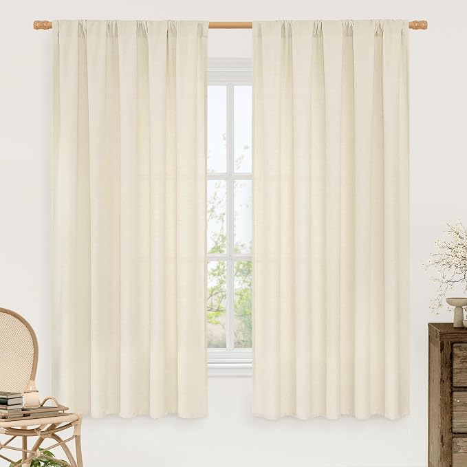 Light Beige Linen Textured Curtains 63 inch Length by LAMIT
