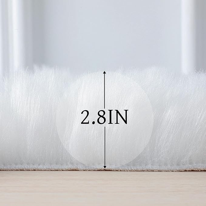linmopm Faux Fur Rug White Sheepskin Shag 6x9 ft Rectangle | Fluffy Fuzzy - Image 2