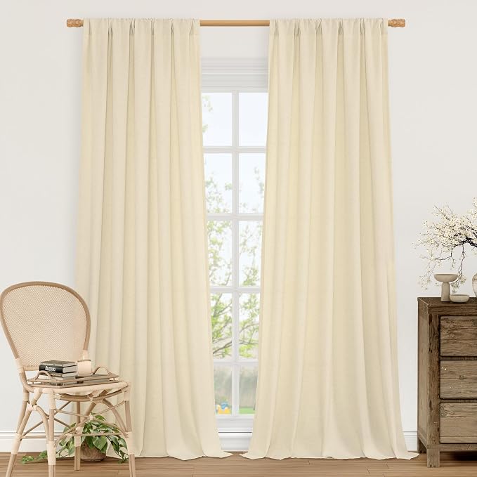 Beige Semi Sheer Linen Curtains 84 inches by LAMIT