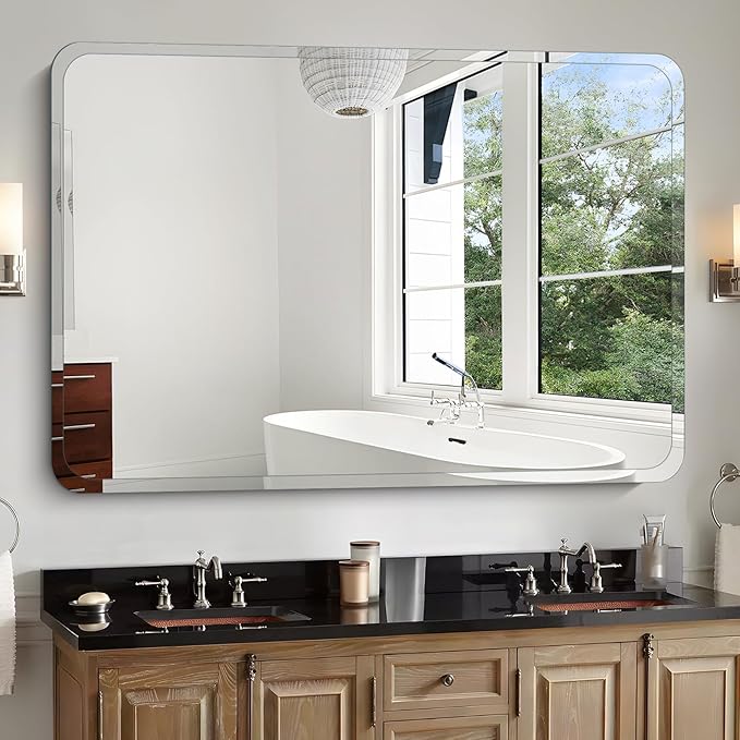 Frameless Bathroom Mirror for Over Sink,Wall Mounted Vanity Mirrors 20x28in,Rounded Rectangle Mirror Frameless with Polished Edge for Bedroom,Living Room,Entryway,Shatterproof (Horizontal/Vertical)