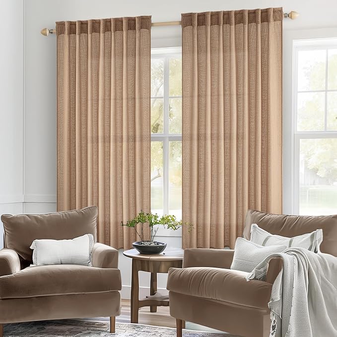 MIULEE Light Brown Linen Curtains 42x63 Inch 2 Panels - Image 2