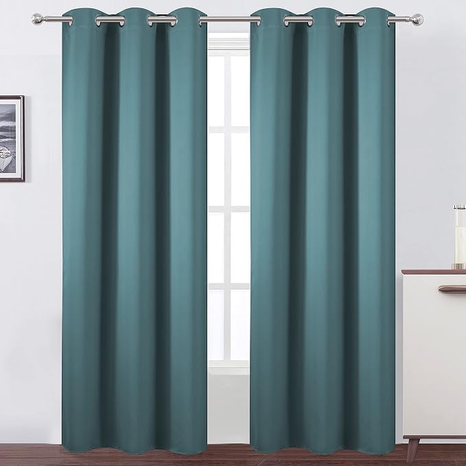 Sea Teal Thermal Blackout Curtains/38 x 84 Inch/Set of 2 Panels Room Darkening by Lemomo