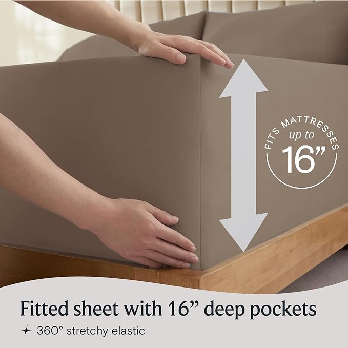 LuxClub 5 PC Split King Sheet Set, Breathable Luxury Bed Sheets, Deep Pockets Wrinkle Free Cooling Sheets Machine Washable Hotel Bedding Silky Soft - Dark Khaki Split King