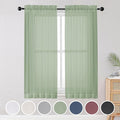 Sheer Curtains, Sage Green Sheer Curtains 63 inch Length 2 Panels Set, Rod by OWENIE
