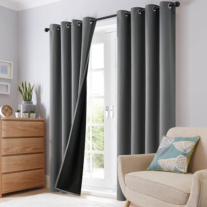 SimpleHome Grey 100% Blackout Curtains Room Darkening Living Room 72 Inch | - Image 8
