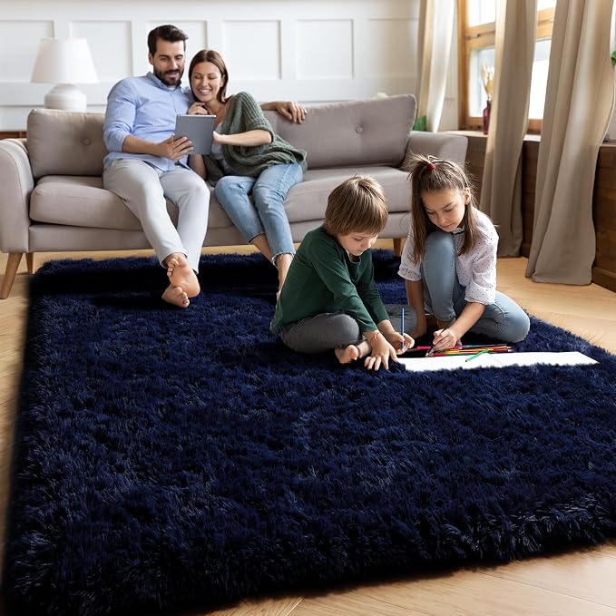 Navy Blue Rug 3x5, Fluffy Dark Blue Rugs - Image 12