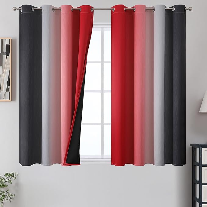 Red and Black Ombre Blackout Bedroom Curtains 45 Inch Long | Room Darkening by ESTELARTEXTILER