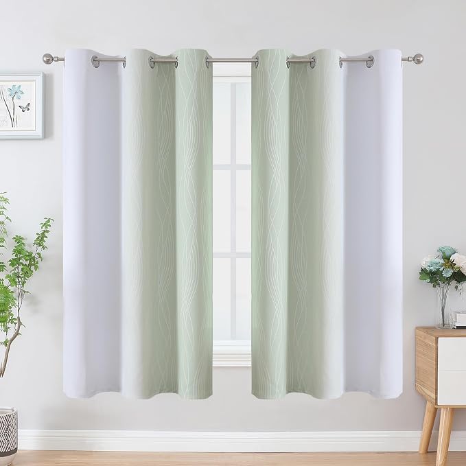 Sage Green and Greyish White Ombre Blackout Curtains - Image 2