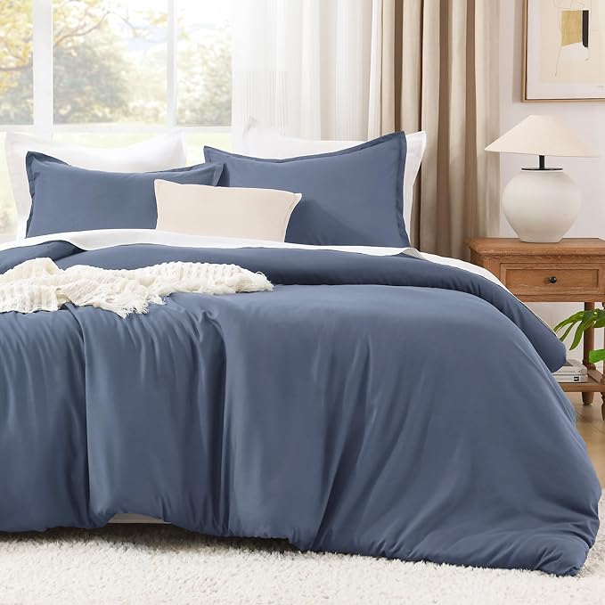 Litanika Comforters Bluish Grey California King Size, 3 Pieces Lightweight Solid Bedding Set & Collections, All Season Fluffy Bed Set (104x96In Comforter & 2 Pillowcases)