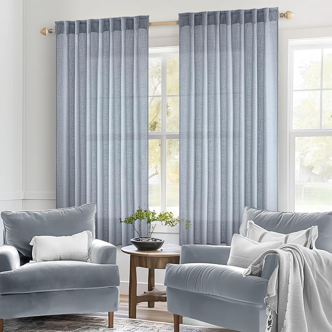 MIULEE Chambray Blue Linen Curtains 52x45 Inch Long - Image 2