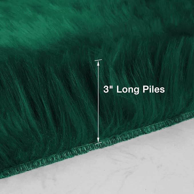 Emerald Green Faux Sheepskin Runner Rugs 2x6 ft, Fluffy Fur Couch Covers | Shag - Image 2