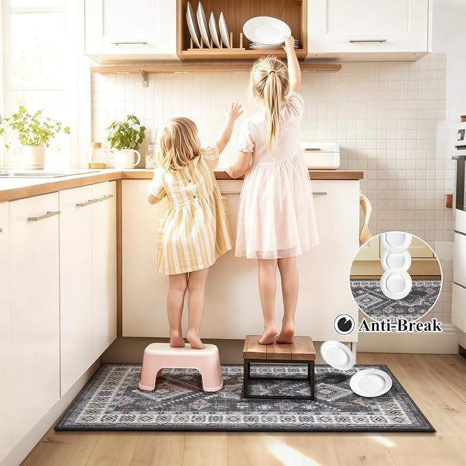 HEBE Boho Kitchen Rugs Set of 2, Non Slip Washable Kitchen Mats - Image 7