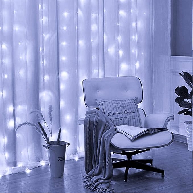 FUNPENY Window Curtain String Lights, 300 LED 8 Lighting Modes Fairy Lights USB Powered, Waterproof Lights for Christmas Bedroom Party Wedding Home Garden Wall Decorations (White)
