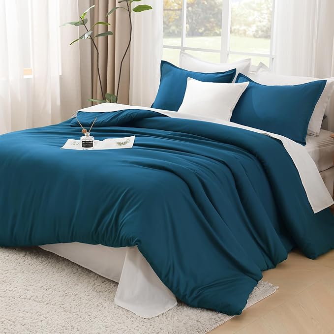 Litanika Comforters Teal Super King Size, 3 Pieces Lightweight Solid Bedding Set & Collections, All Season Fluffy Bed Set (120x120In Comforter & 2 Pillowcases)