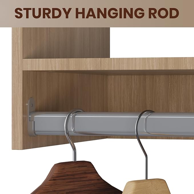 ROOMTEC 25.5" Tall Hanging Closet Unit, Modular Closet System with Hanging Rod, Wardrobe Organizer for Bedroom or Walk-in Closet, Wall Mounted, Customizable Clothes Storage Unit, Wood