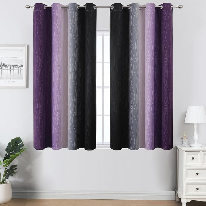 Black and Purple Ombre Blackout Curtains 45 Inch Length | Room Darkening - Image 2