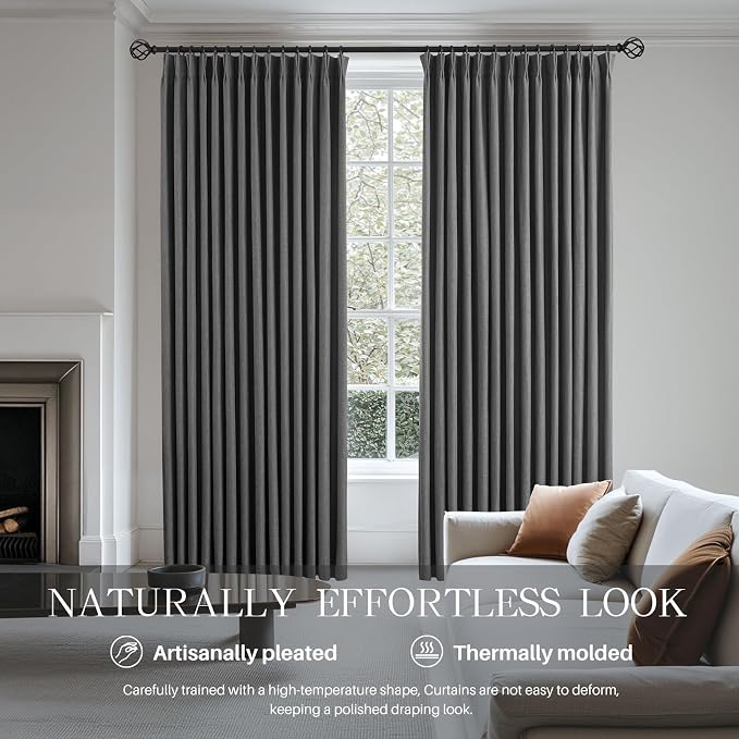 Pinch Pleated Linen Curtains 100% Blackout 108 Inches Long - Image 4