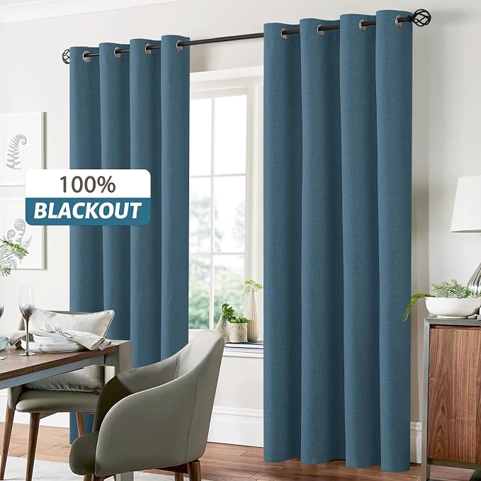 Yakamok Dusty Blue Linen Textured Curtains 96 Inches Long - Image 7