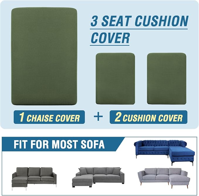 H.VERSAILTEX Sectional Couch Covers 3 Pieces Sofa Seat Cushion Covers L Shape - Image 8