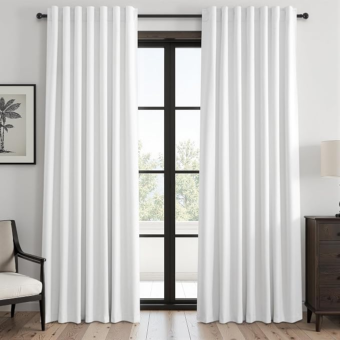 90 inch long 100% Blackout linen curtains 2 Panels set Beige White Window Drapes by Topfinel
