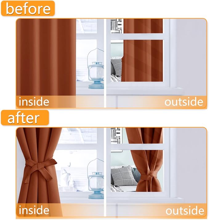 Fall Blackout Curtains for Bedroom, 52 x 84 Inches Long Burnt Ochre | Thermal - Image 4