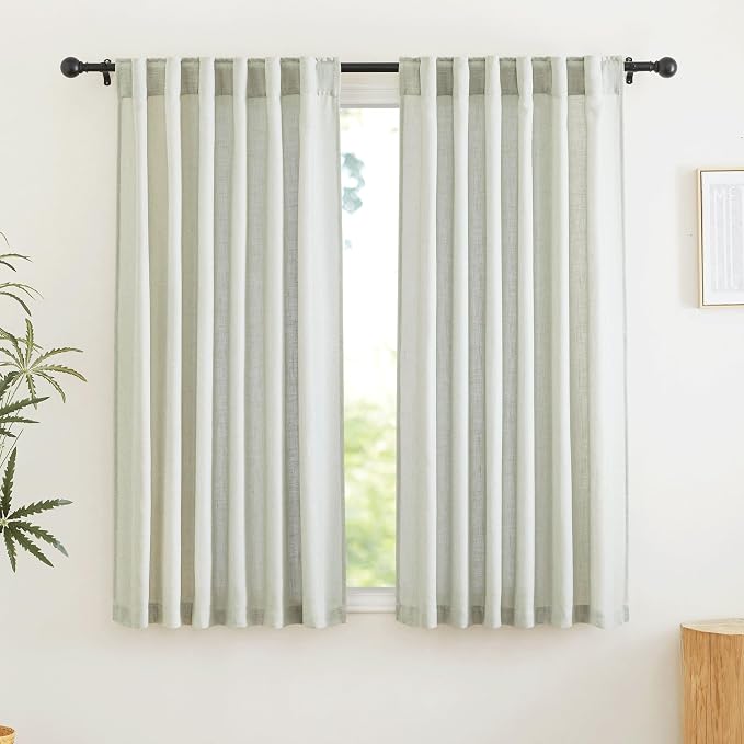 RYB HOME Linen Semi Sheer Curtains 63 inch Length by RYBHOME