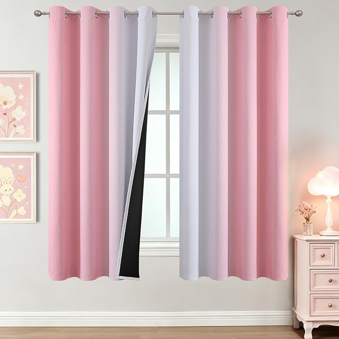 Pink and Greyish White Ombre Blackout Curtains by ESTELARTEXTILER