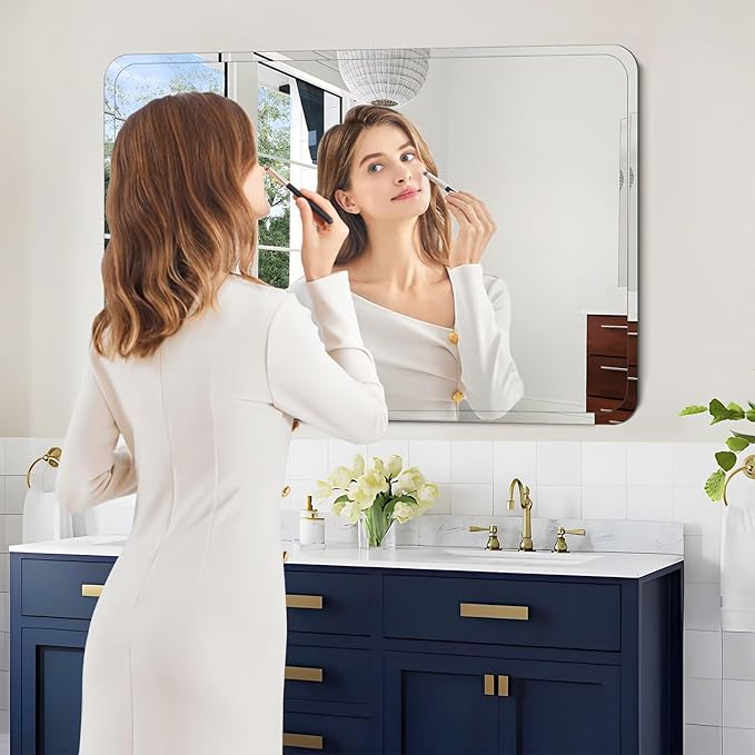 Frameless Bathroom Mirror for Over Sink,Wall Mounted Vanity Mirrors 24x36in,Rounded Rectangle Mirror Frameless with Polished Edge for Bedroom,Living Room,Entryway,Shatterproof (Horizontal/Vertical)