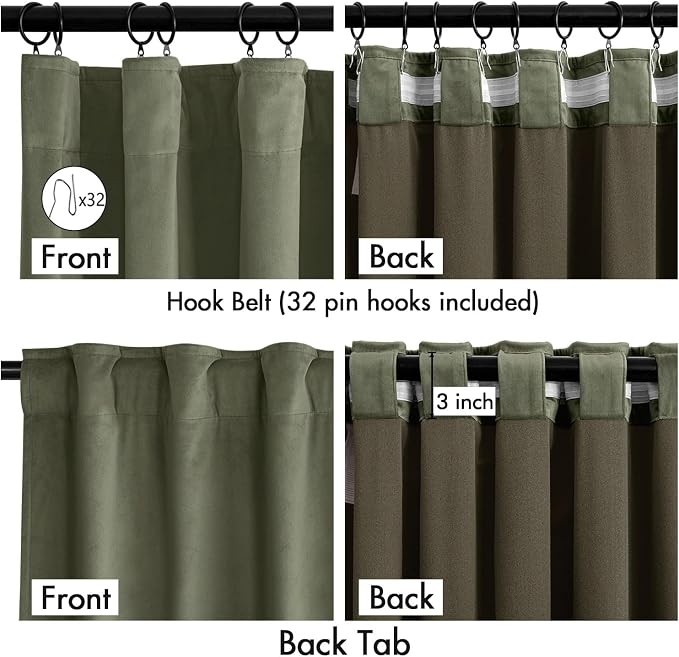 MIULEE Velvet Curtains 50W x 90L 2 Panels Sage Green Blackout Curtains | Luxury - Image 3
