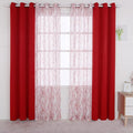 BONZER Mix and Match Curtains - 2 Pieces Branch Print Sheer Curtains and 2 Pieces Blackout Curtains for Bedroom Living Room Grommet Window Drapes, 37x95 Inch/Panel, Red, Set of 4 Panels