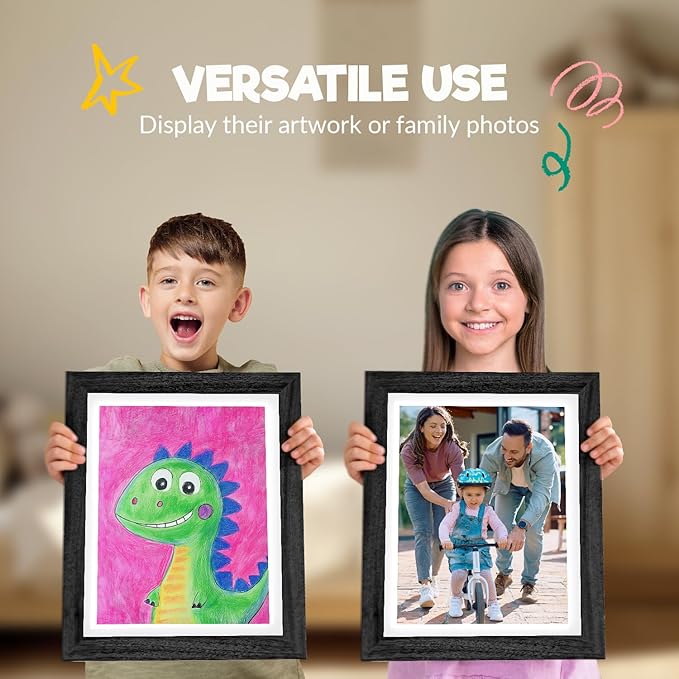 Zenacolor Kids Artwork Frames Changeable - Front-Opening to Display & Store 100 pcs - Set of 3 Kids Art Frame Includes Wall Hooks & Stand - 10x12.5cm - Black